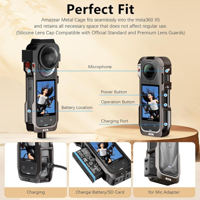 AMAZEAR Metal Protective Case for Insta360 X5 Accessories, Insta 360 X5 Multifunction Utility Frame Stronger Construction Aluminum Cage with Quick-Release Safety Lock, Various Expansion Mounts - Image 3